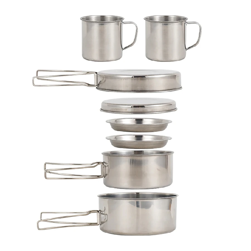 Camping Cooking Wok - 8 adet/takım kamp tencere seti paslanmaz