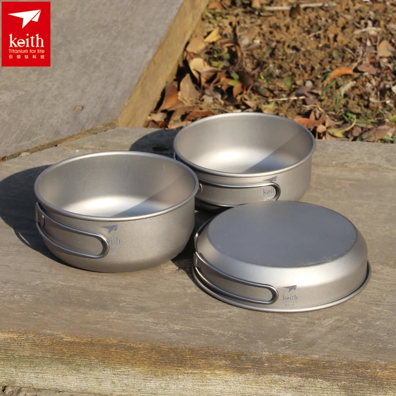 Camping Cooking Wok - Keith 3 ADET Titanyum Tencere Tavalar