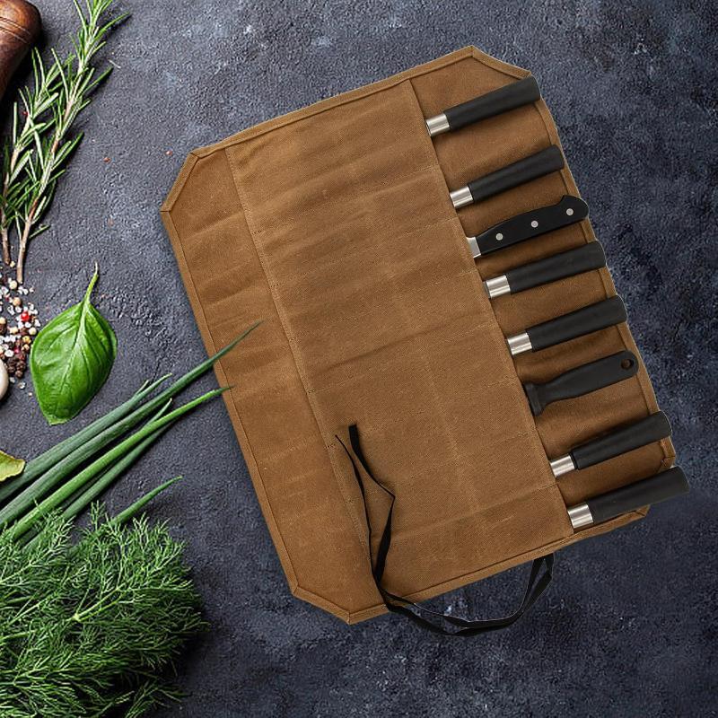 Camping Cooking Utensil Holder - Mumlu Kanvas Şef Bıçağı Çantası Çoklu
