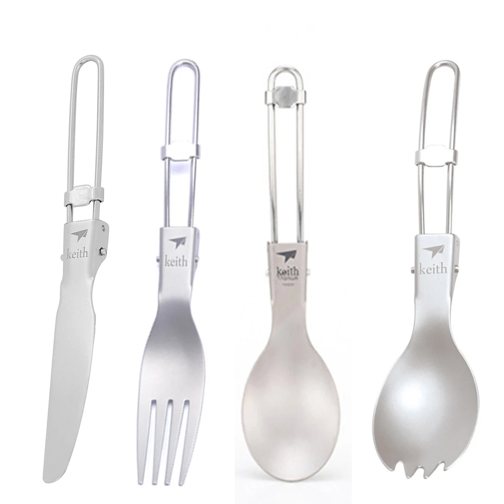 Camping Cooking Full Set - Keith Açık Titanyum Katlanır Kaşık Spork