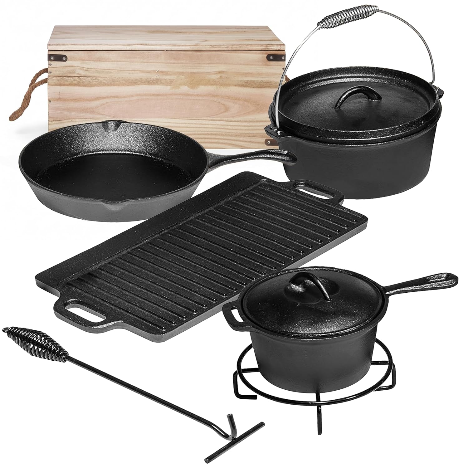 Camp Dutch Oven Cast - 7 Parçalı Kamp Yemek Pişirme Seti.