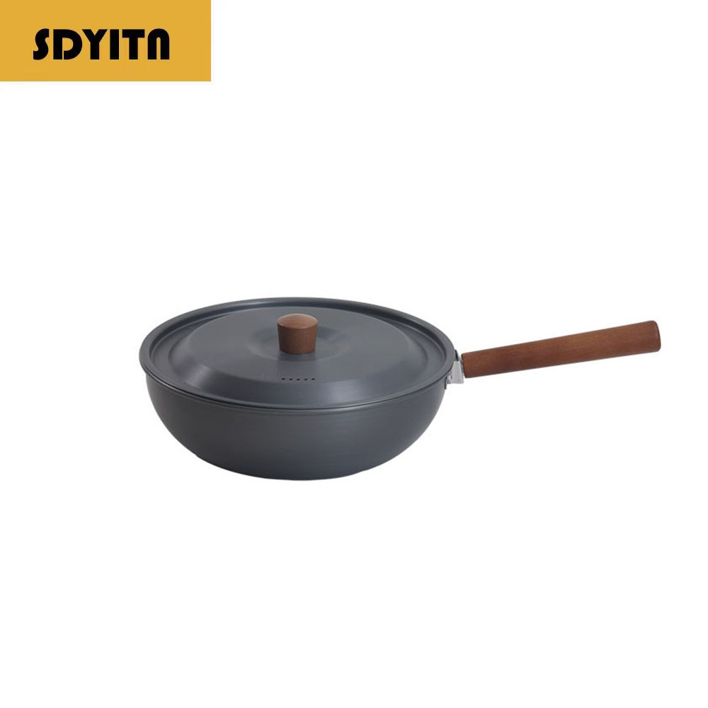 Camping Cooking Wok - Açık Hava Alüminyum Alaşımlı Wok, Çıkarılabilir